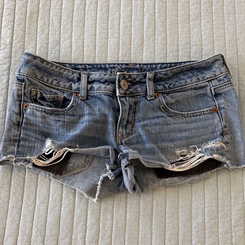 American Eagle Outfitters Light Blue Distressed Denim Cutoff Shorts